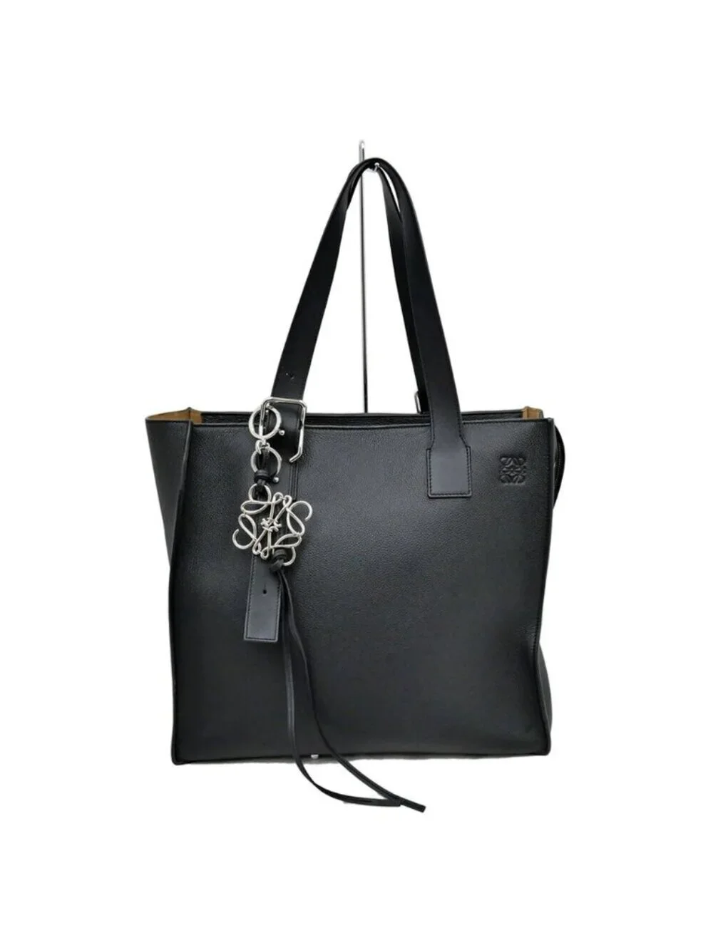 Loewe Horizontal Tote Bag Black Silver Anagram Leather with Charm